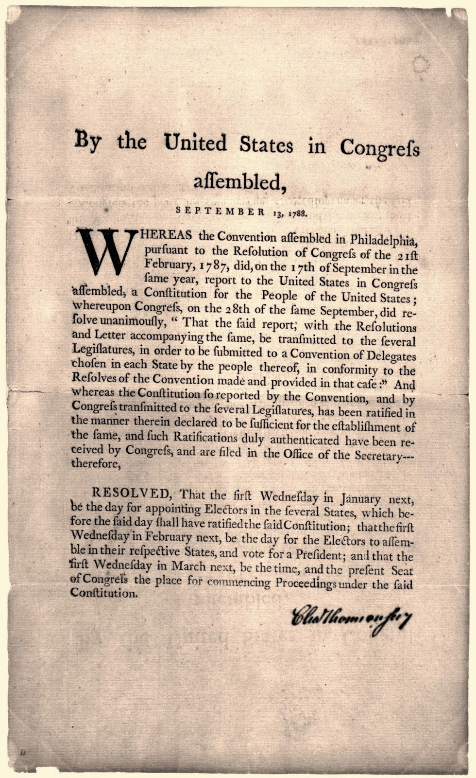 The Report on the Resolution to Enact The US Constitution