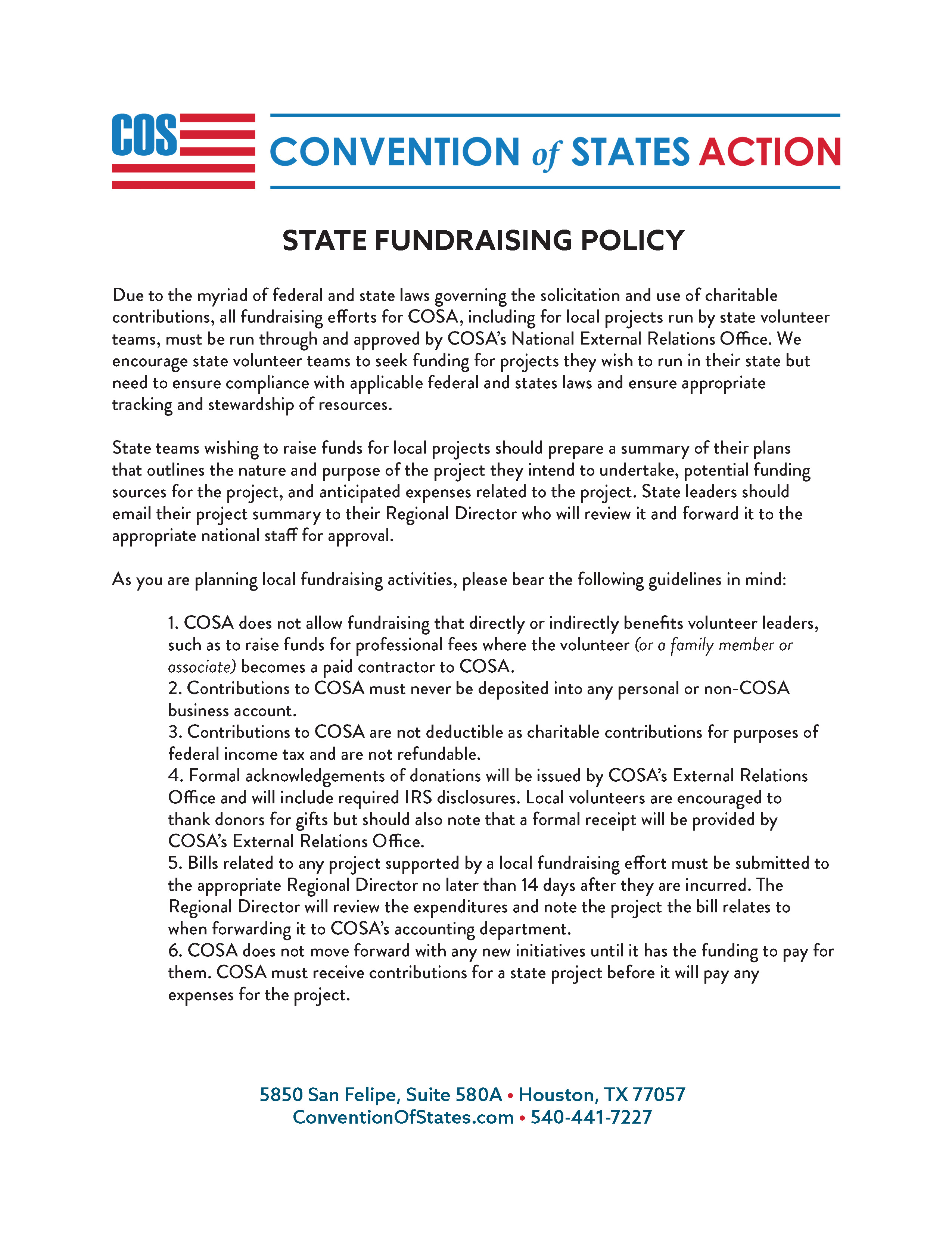 State Fundraising Policy for State Leaders